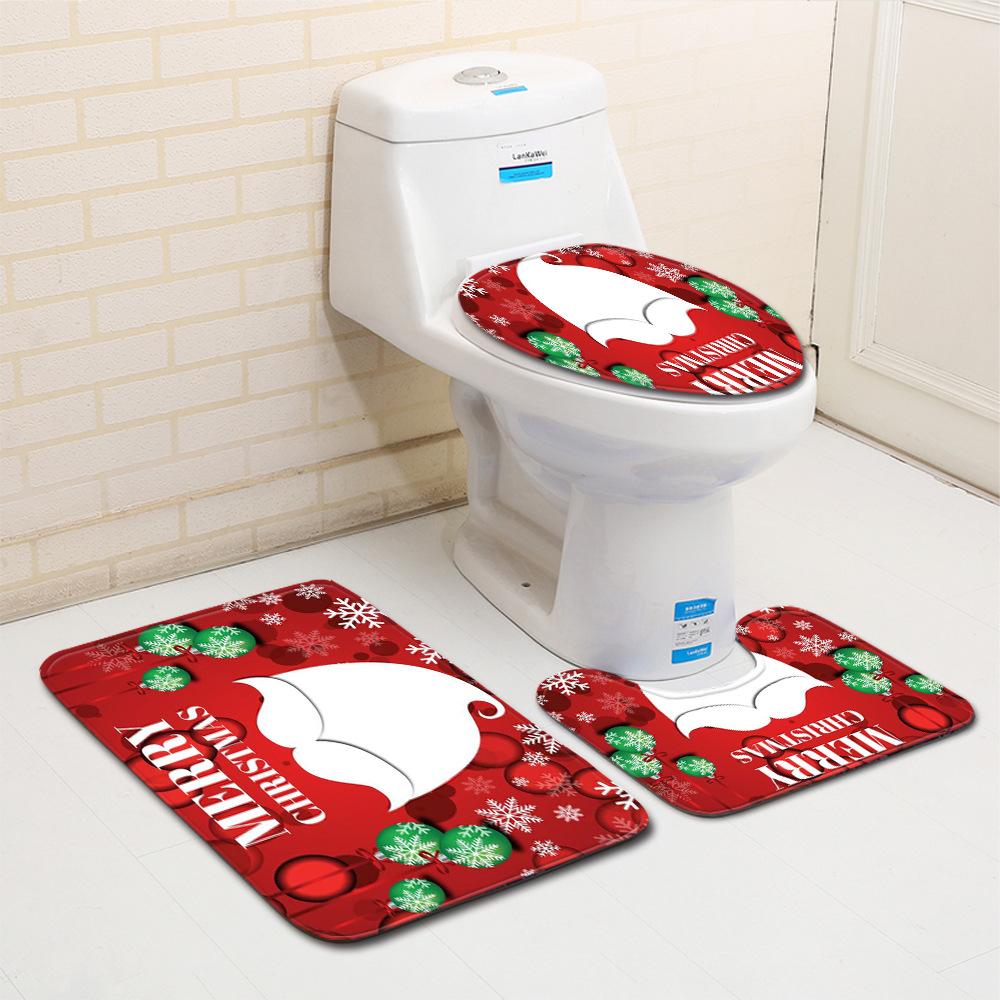 Christmas Bathroom Floor Mat Toilet Three-Piece Set
