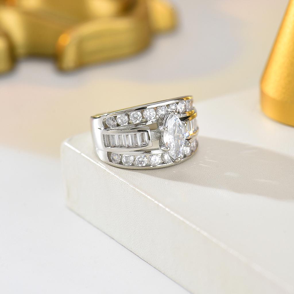 Luxury Marquise CZ Wide Band Ring for Women Gold Silver Rose Gold Multi-Row Cubic Zirconia Ring Wedding Party Statement Jewelry