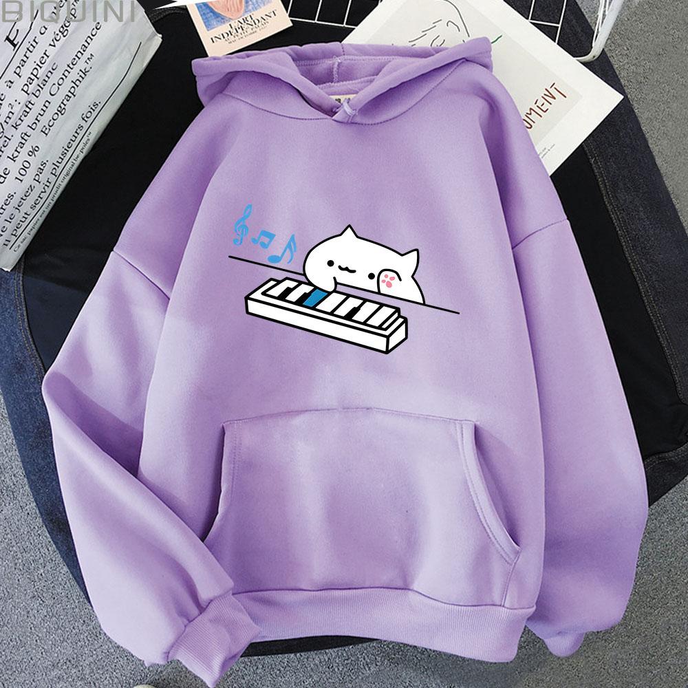 Bongo Cat Hoodies Plays Piano Kawaii Graphic Sweatshirts for Women Clothing Female Casual Men's Y2k Clothes Long Sleeve Pullover