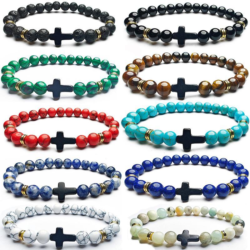 Temu Volcanic Rock & Turquoise Tiger's Eye Gemstone Elastic Bracelet