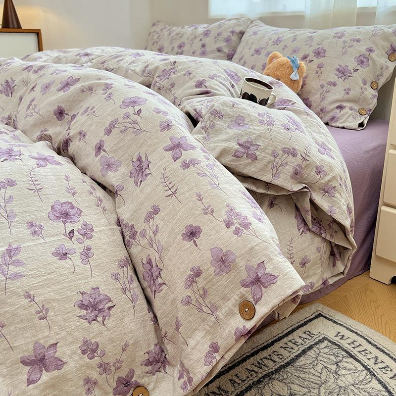 

100% Cotton Natural Hemp Four-piece Set - Class A Thick and Luxurious Retro Buttoned Pure Cotton Pillowcase and Bed Sheet Set for The Bed. one pillowcase 48*74cm