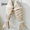 Ocean Inspired Wall Art Rustic Nautical Wooden Fish Decor Coastal Beach Style Hanging Theme Room Decorations Ornament with Fishing Net for