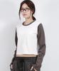 Deumakeu Color-Block Semi-Crop Long Sleeve Tee - White&Charcoal