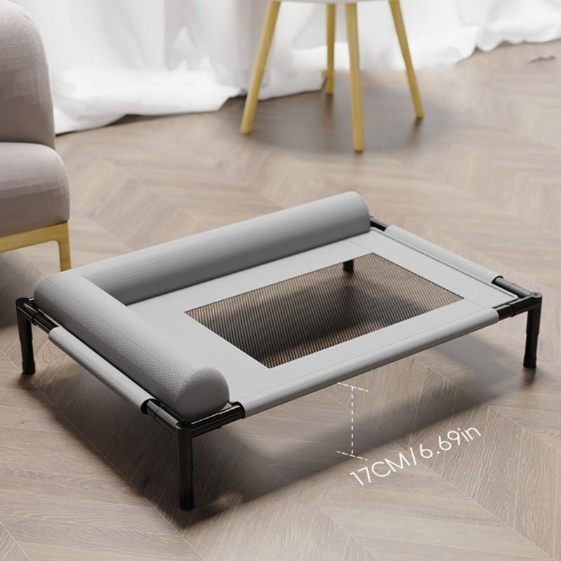 Breathable Raised Dog Bed Outdoor Cooling Pet Cot With L Shape Pillow Steel Frame Chew Resistant Washable For Medium Dog