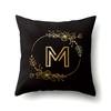 Polyester Pillowcase Black Gold Flower Home Decoration Print Pillowcase 26 English Letter Cushion Cover