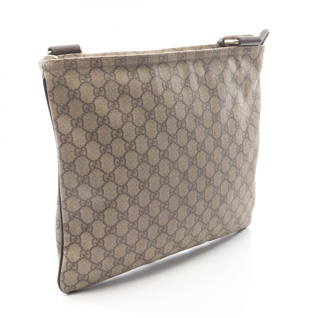 Used GUCCI GG Supreme Shoulder Bag 201446 PVC Coated Canvas Leather Beige Brown Used Unisex