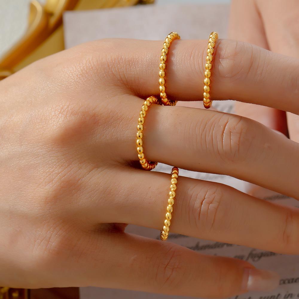 18k Gold-Plated Stainless Steel Round Bead Ring - European and American Luxury Fashion Jewelry