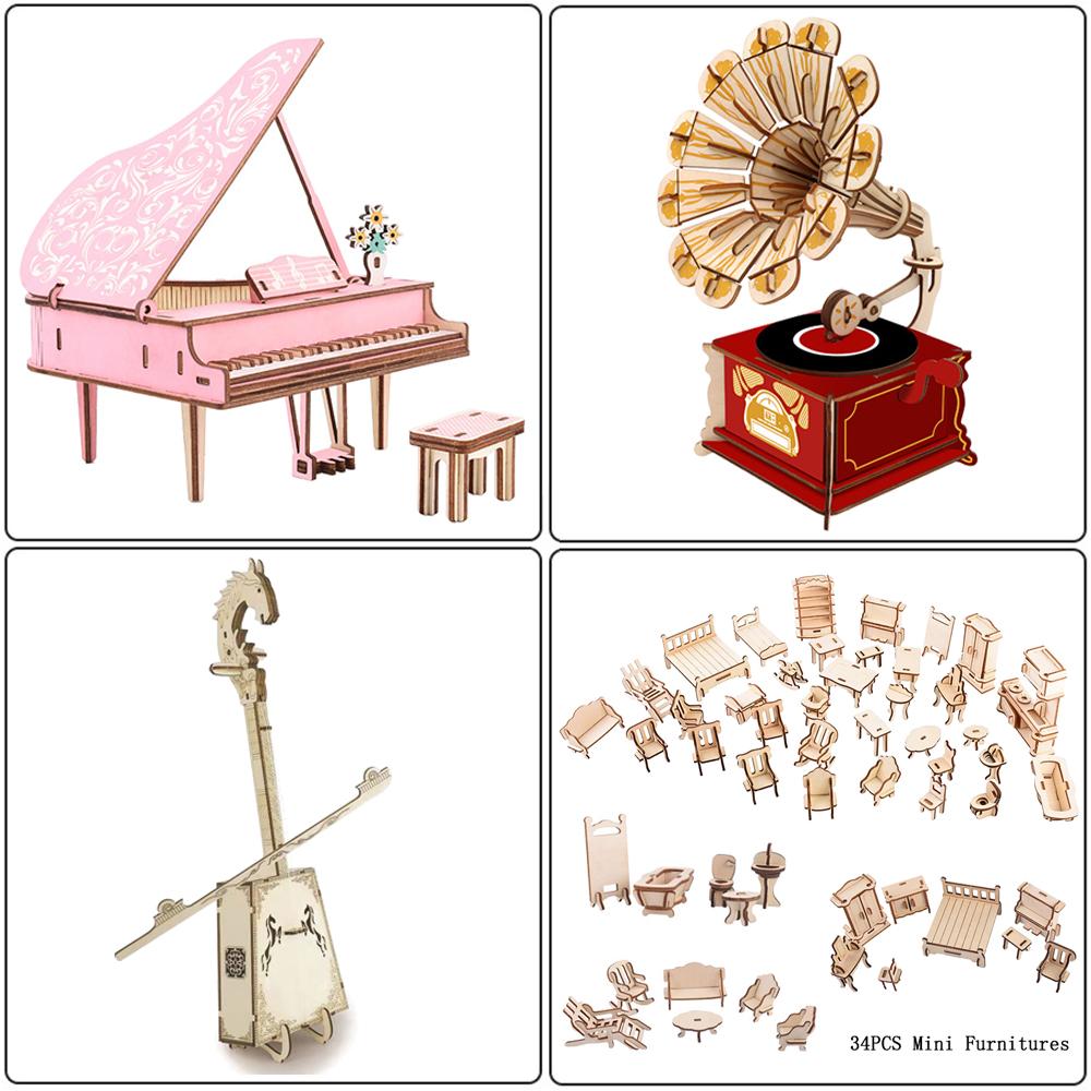 3D Wooden Puzzle Ferris Wheel Model Diy Assembly Kits Carousel Toys For Children Girls Christmas Tree Gift Home Room Decoration