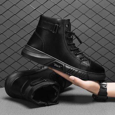 Schwarze Lederstiefel für Herren Reißverschlussstiefel Winter Outdoor Freizeitschuhe High Top Schuhe Herren Schuhe mit dicker Sohle Motorrad Knöchelstiefel