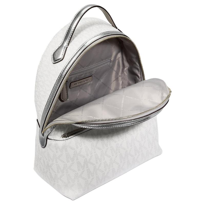 Michael Kors Sheila Metal Accessories Are Stylish and Simple Coated Canvas Backpack Medium Size Women's Silver