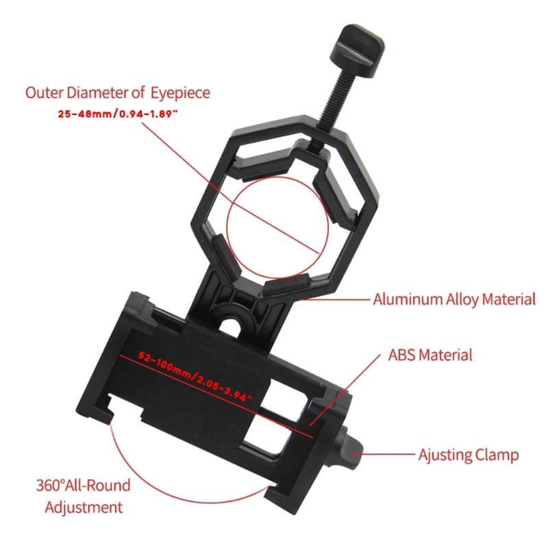 High Strength Mobile phone Adapter Mount for Binocular Monocular for 52-100mm Width Phone for Microscope, Telescope