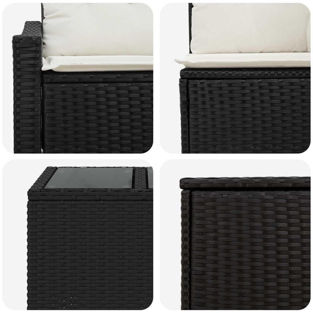 Sofa Set 8 pcs Black and Cream White Poly Rattan and Steel