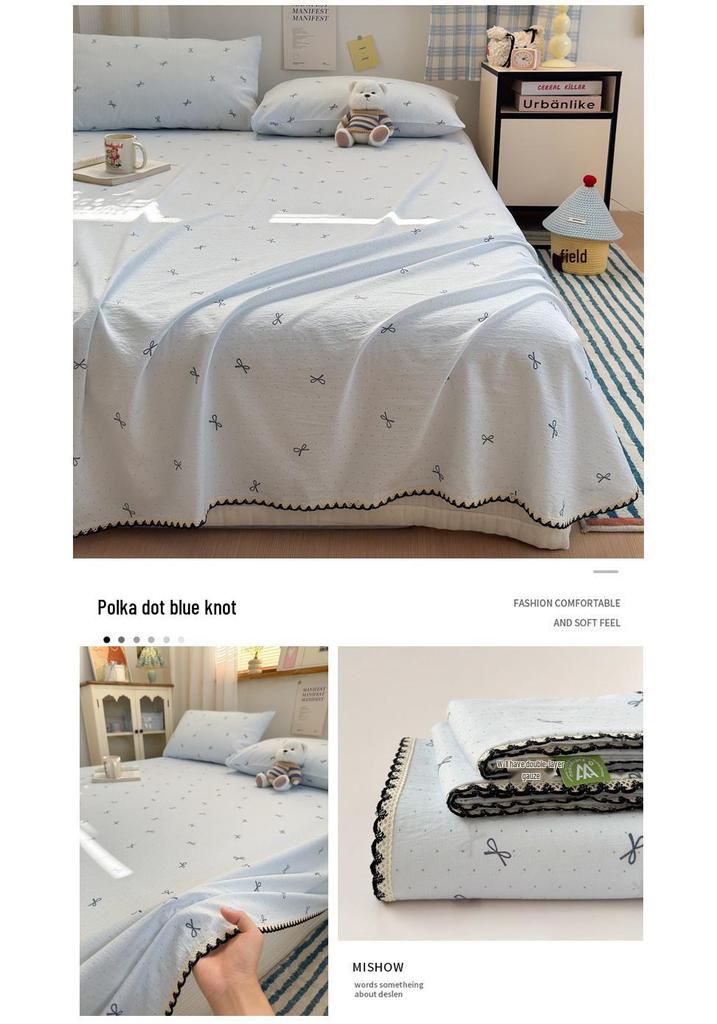 Class A Full Cotton Double Layer Gauze Bed Sheet & Pillowcase Set (3-Piece) for All Seasons