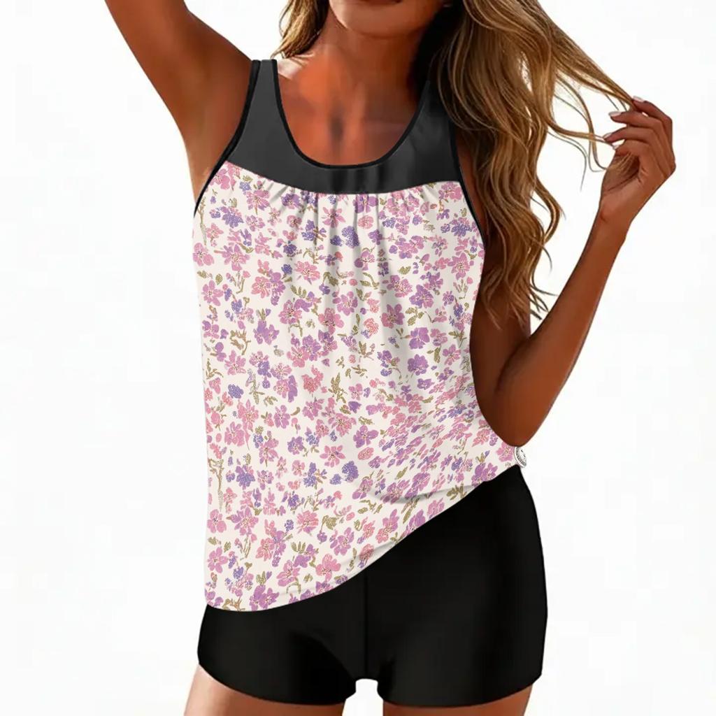 Women's Vintage Floral Print Split Swimsuit Sport Swimsuit