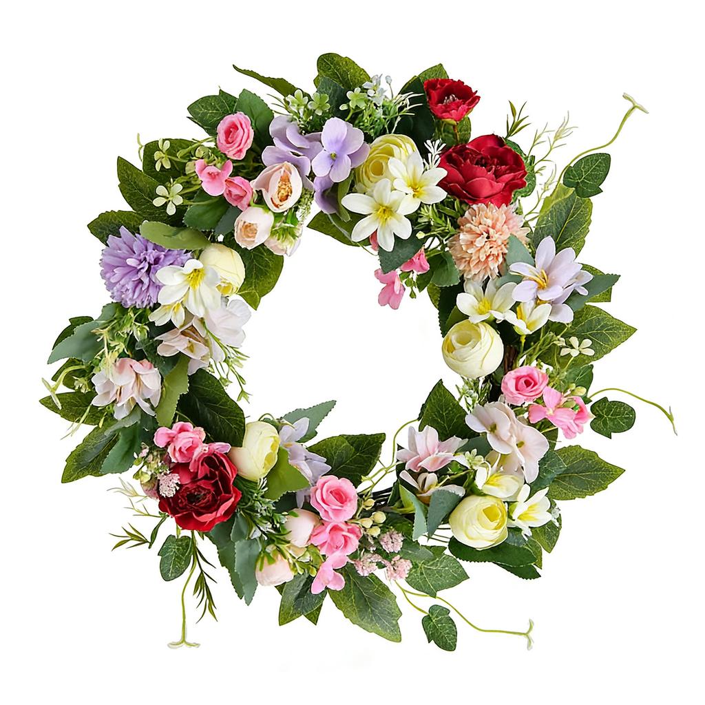 Frühlingskranz mit Eukalyptusblättern Lichtechter Künstlicher Blumenkranz für Haustür Eingangsbereich Wand Heimdeko