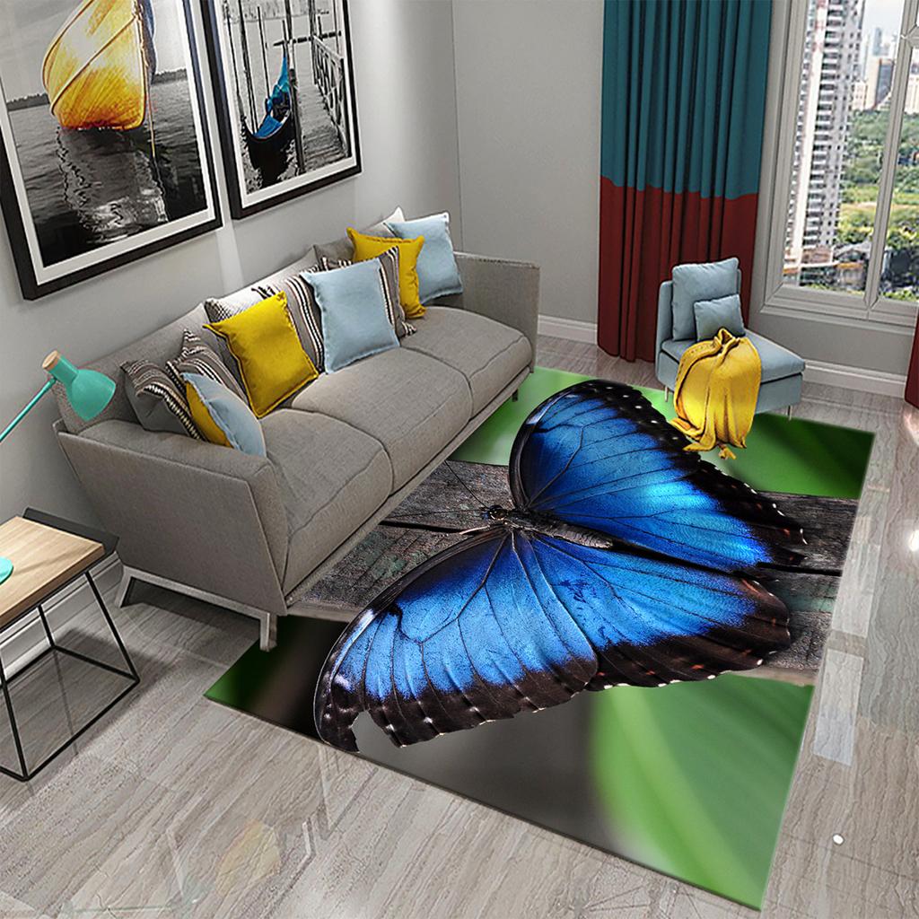 3D Bunter Schmetterling Blume Teppich Teppich für Wohnzimmer Schlafzimmer Sofa Küche Badezimmer Fußmatte Rutschfeste Bodenmatte Geschenk Heimdeko