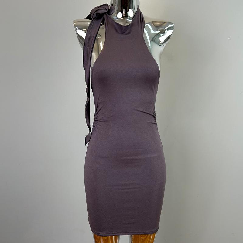 Korean Dongdaemun Halter Tie-Up Bodycon Mini Dress