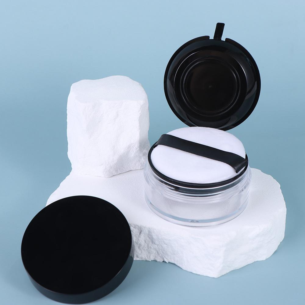 Round With Puff Travel Makeup Jar Loose Powder Pot Plastic Cosmetic Container Empty Powder Case