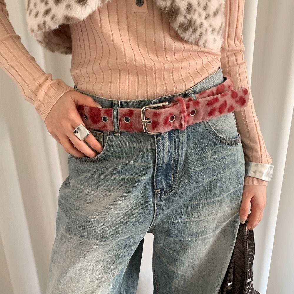 Harajuku Leopard Print Belt Adjustable Jeans Waistband All-match Retro Y2k Belt  Fluffy Waist Belt