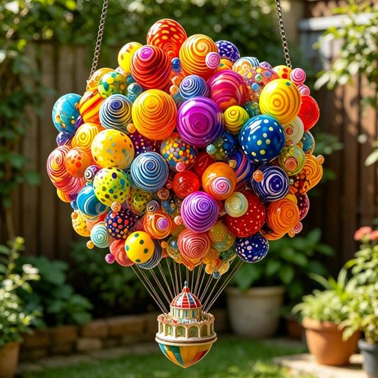 Hot Air Balloon Ornaments, 2D Flat Acrylic Hanging Decoration, Decorative Colorful Suncatcher with Metal Chain for Nursery, Kitchen, Porch, Wall Decor