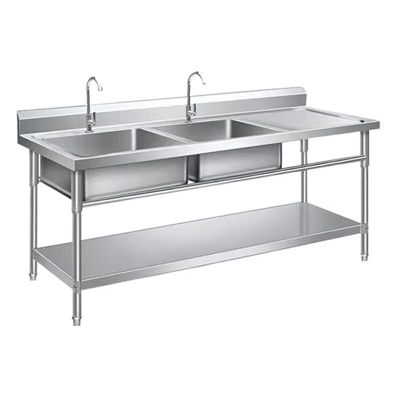 Beifu Floor-Standing Stainless Steel Double Sink with Workbench