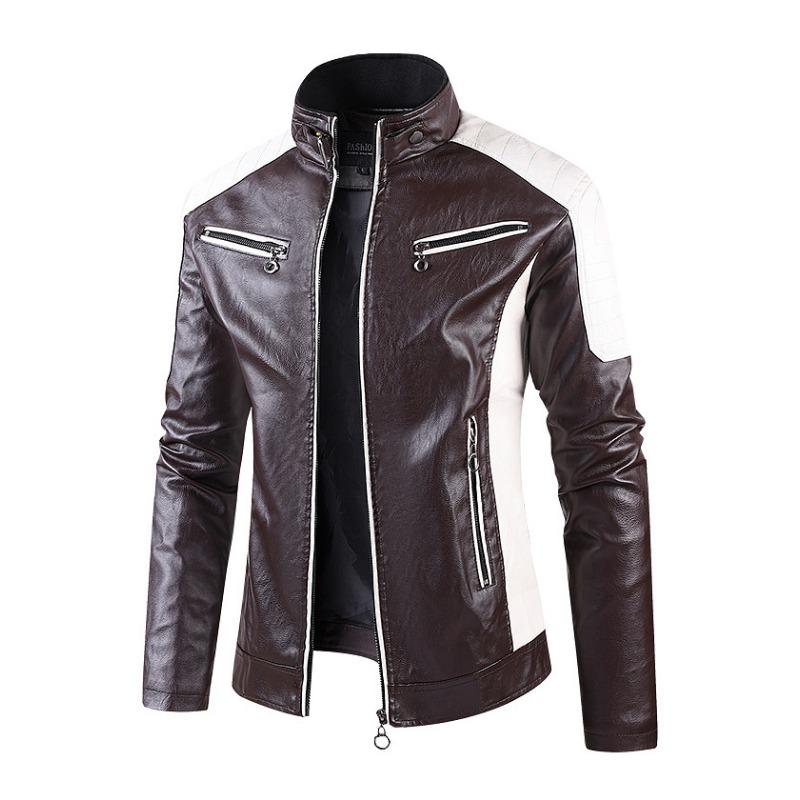 New Spring Rock Men's Leather Jacket Fashion Urban Fit Stand Collar Casual PU Leather Jacket