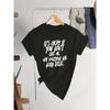 Plus Size Slogan Print Korte Mouw T-shirt, Dames Plus Lichte Stretch Ronde Hals Casual T-shirt