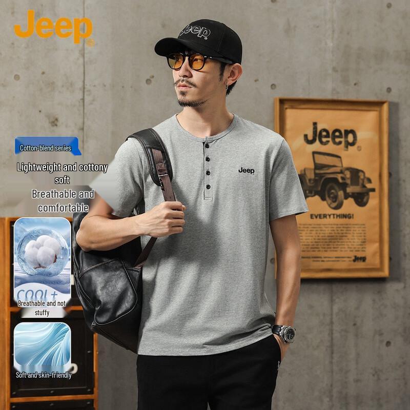 JEEP Men s Soft & Breathable Summer Henley T-Shirt XL