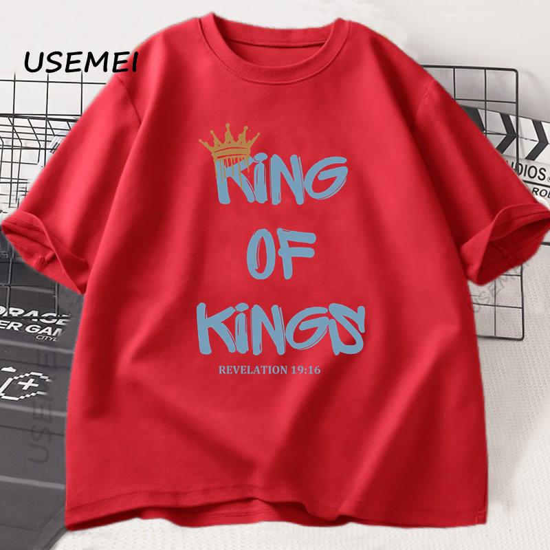 

King of Kings T-Shirt Christian Clothing Religious Gift for Men Women Jesus Christ Streetwear Faith Cotton Short Sleeve Tees S