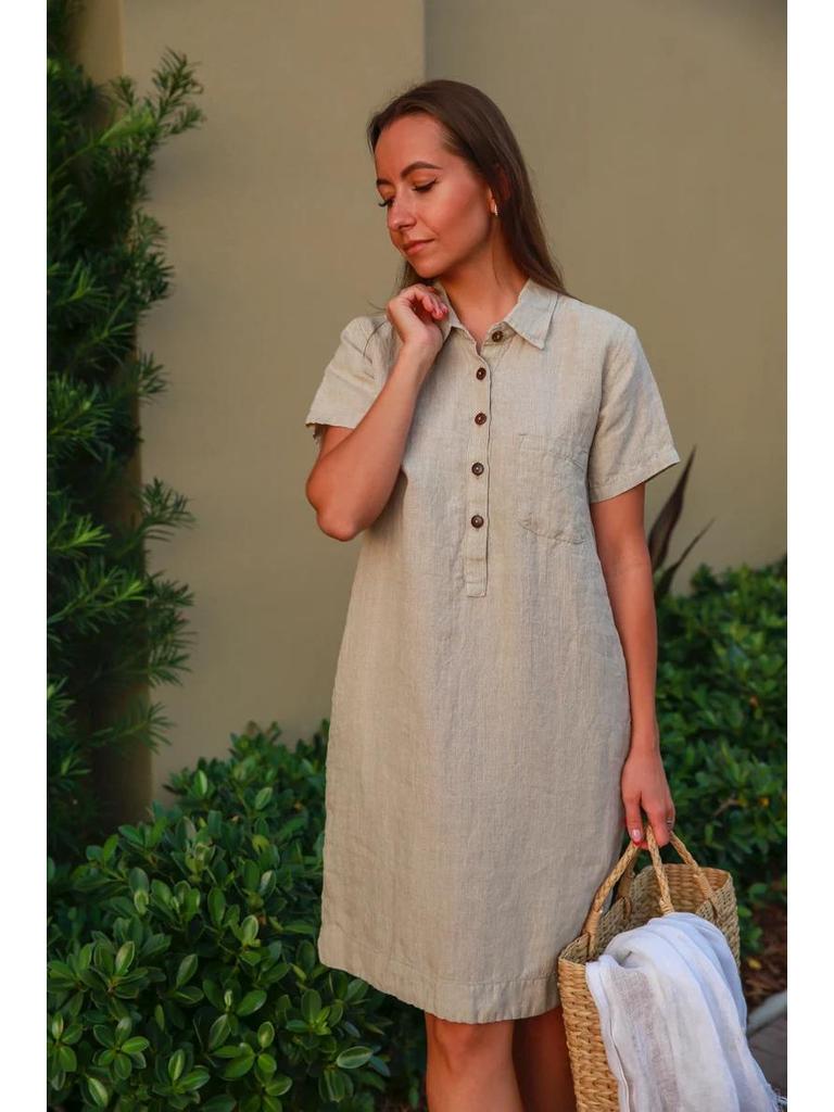 2023 European & American Cotton Linen Shirt Dress with Pockets & Buttons