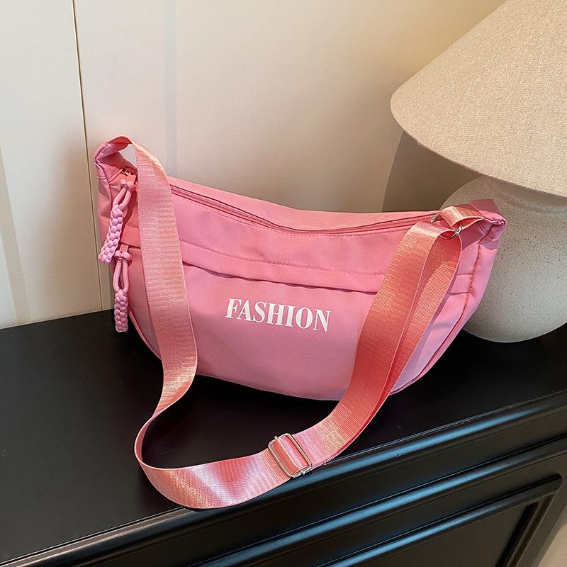 2025 spring and summer new large-capacity dumpling bag women's trend simple embroidery thread letter underarm bag campus travel bag