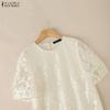 ZANZEA Women Casual Round Neck Lace Patchwork Short Sleeve Dress