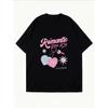 Romantic Pink Key Oversized T Shirt White Heart And Key Graphic Print For Casual Wear