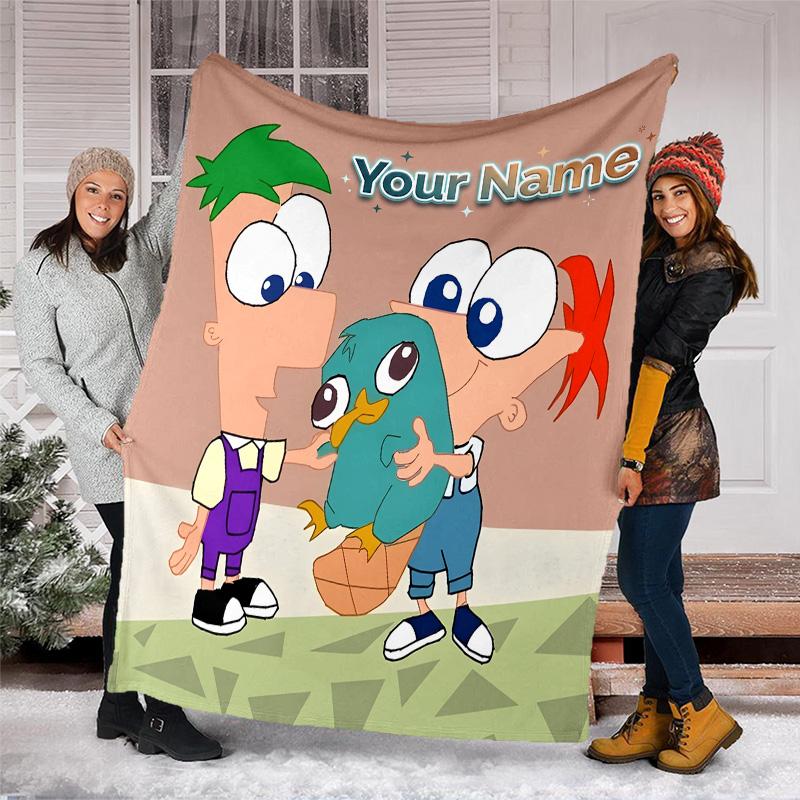 Customizable Phineas and Ferb Throw Blanket – Personalized Name, All-Season Cozy Snug Blanket, Machine Washable, Personalized Blanket