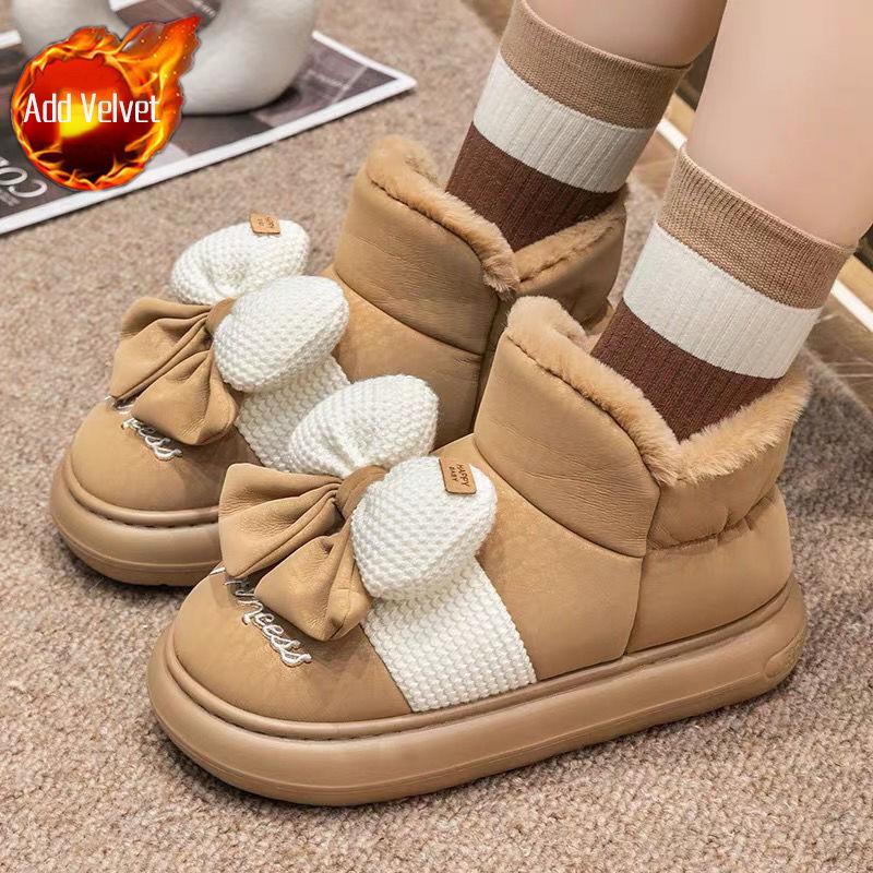 

Fashion Color Blocking Bow Chunky Booties Winter Round Toe Plush Woman Shoes High Quality Waterproof Non Slip Y2k Snow Boots for Women 41