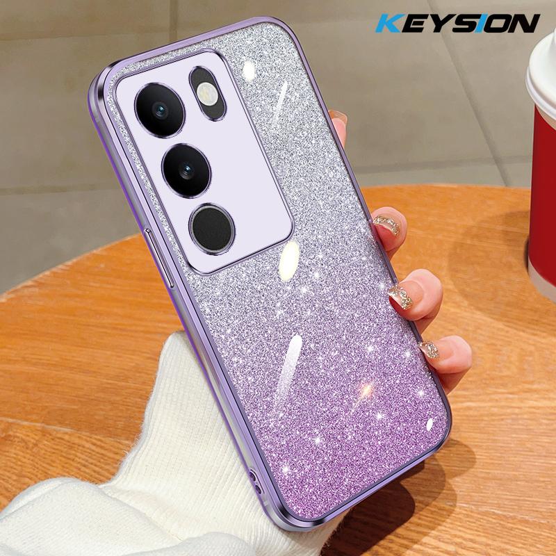 KEYSION Luxury Plating Glitter Phone Case for VIVO V29 5G Transparent Soft TPU Shockproof Back Cover for VIVO V29 5G