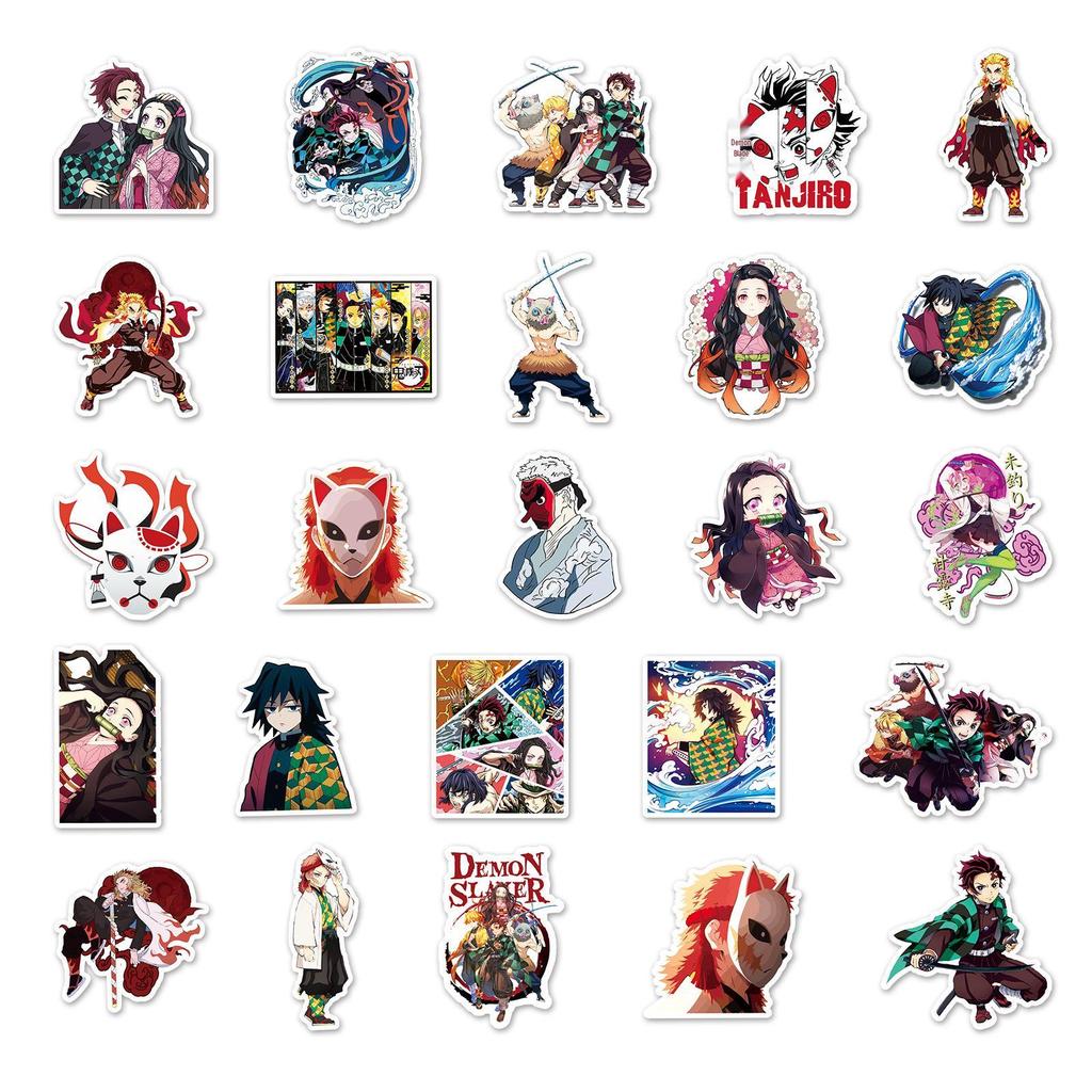 Demon Slayer Anime Sticker Pack: 50 Waterproof DIY Cartoon Stickers for Skateboards & Suitcases