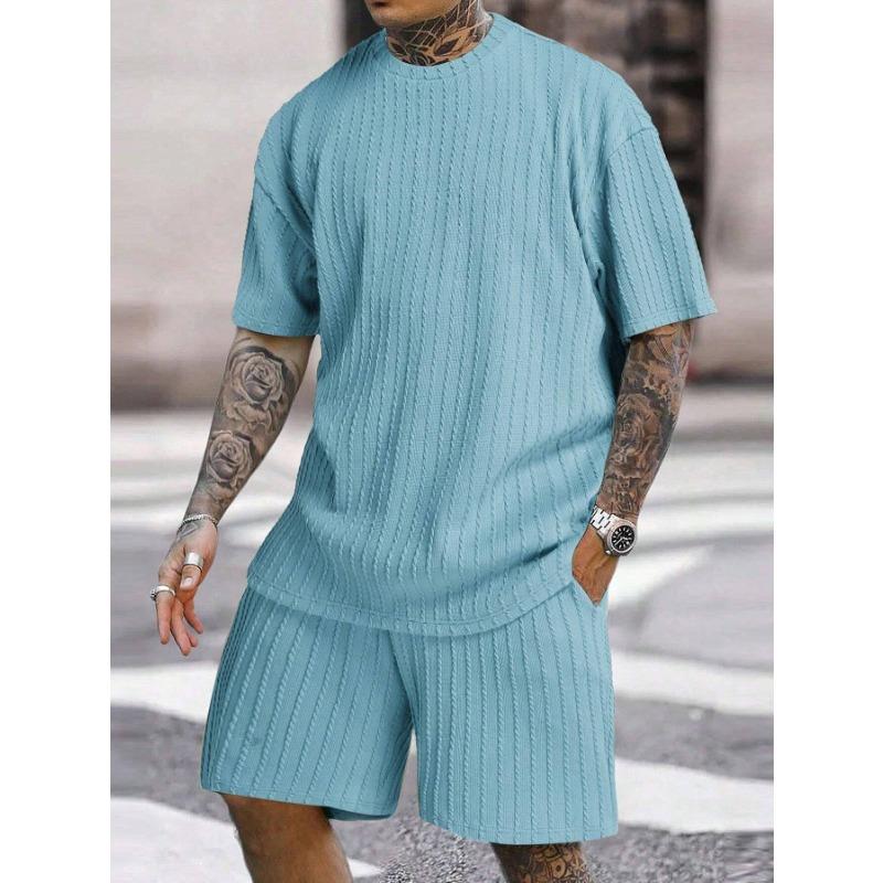 New Popular Men's Sports Solid Color Round Neck Pullover Jacquard Texture T-shirt, Single Top
