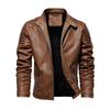 Fashion Men Vintage Cool Motorcycle Faux Leather Jacket Autumn Winter Long Sleeve Jacket Coat Stand Collar Club Bomber Jacket