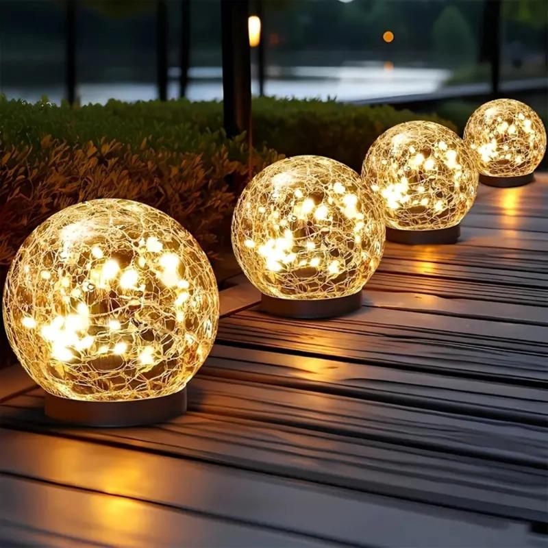 Solar LED Light Waterproof Cracked Glass Ball for Garden Outdoor Path for Patio and Yard Lawn Backyard Festival Decoration Lamp