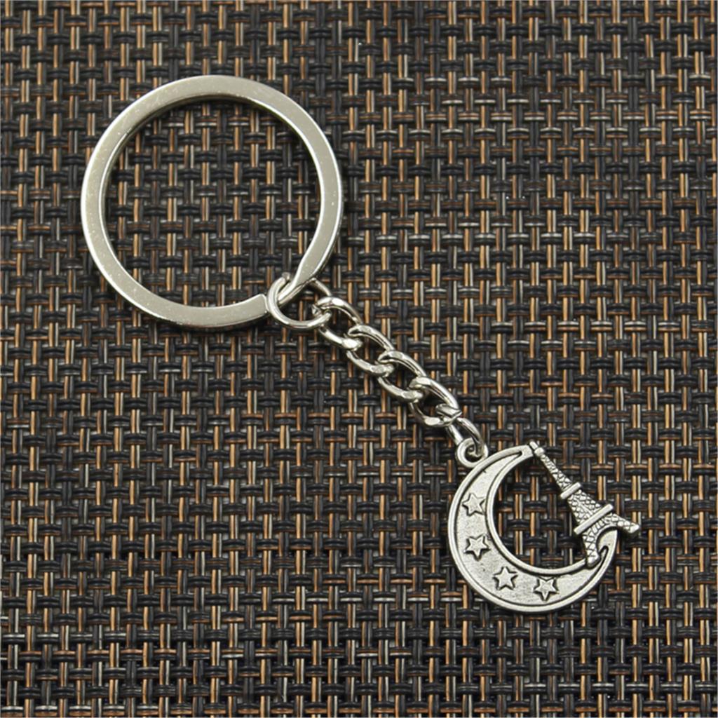 Fashion Keychain 22x19mm Eiffel Tower Paris Moon Pendants DIY Men Jewelry Car Key Chain Ring Holder Souvenir For Gift