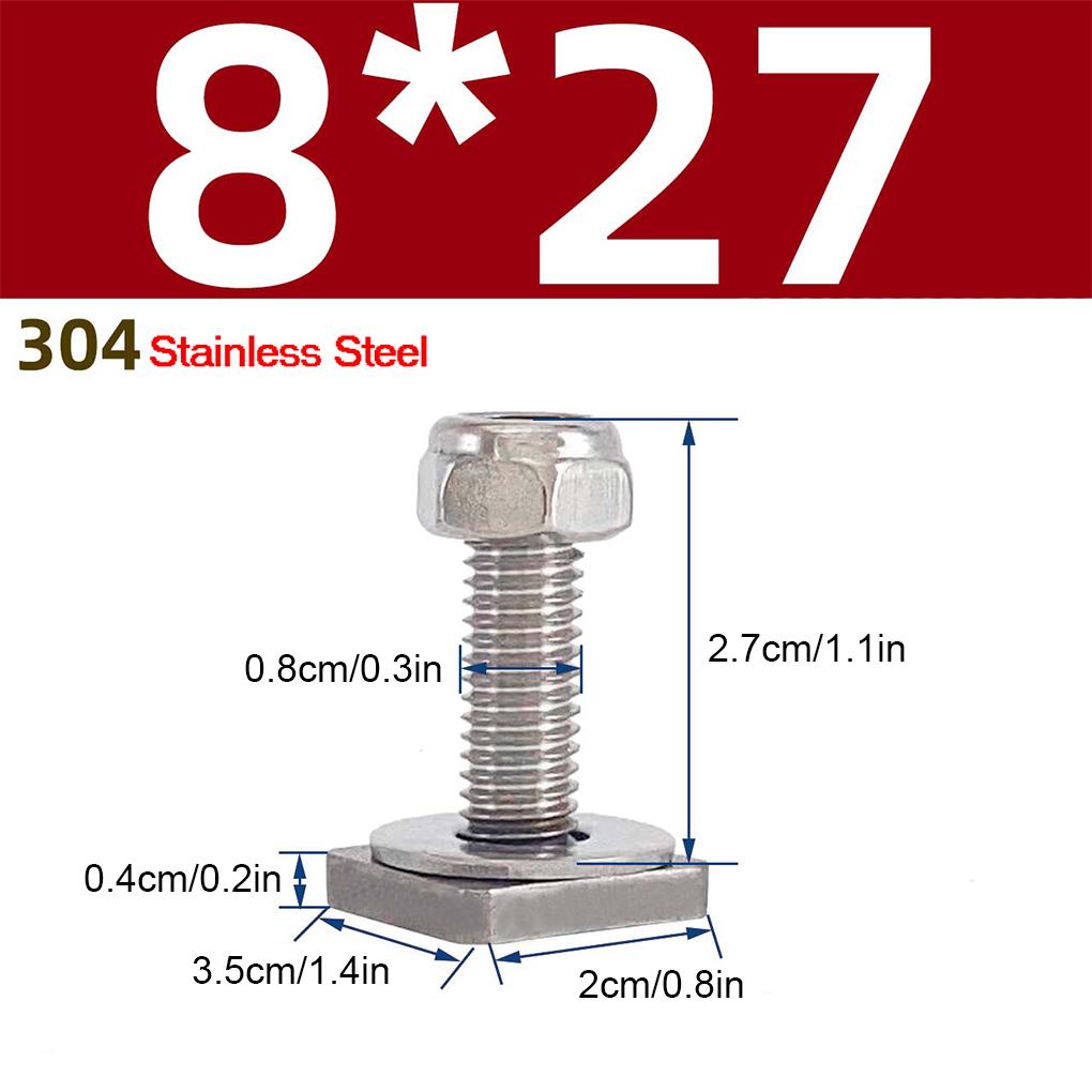 6PCS Stainless Steel Slot Channel M8 T Bolts 27mm Locknuts Kit For Track Awning 4x4 4WD