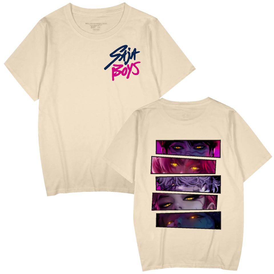 

K-pop Охотники на демонов Saja Boys Графическая футболка Мужская Женская Повседневная Футболка Мода Хип-хоп Крутая Подростковая Футболка с коротким рукавом XXS бежевый