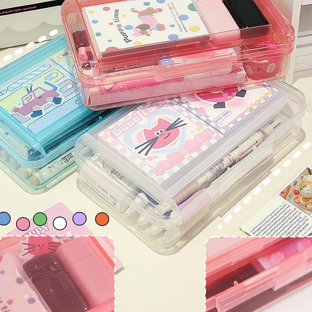 Large Capacity Pencil Case Double Layer Clear Pen Box High Capacity Pen Case Colored Pencil Organizers for Student Kid