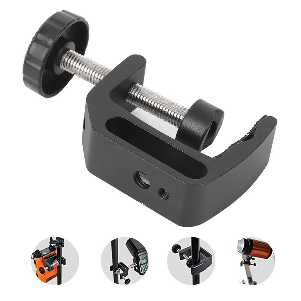 Aluminium Alloy Black C Clamp Mount Fixed Desktop Bracket for Flashlight Camera Tripod Photography