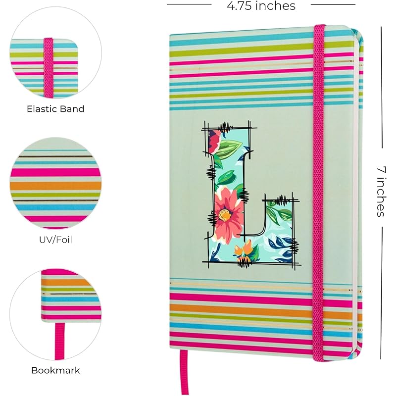 

DOODLE Initial L Stripes Theme Premium Hard Bound B6 Notebook Diary|192 Ruled Pages(144 ruled + 48 blank)|4.75 * 7 Inche 6