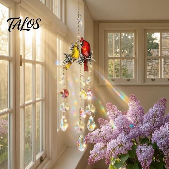 Reflective Imitation Crystal Garden Art Cardinals Faux Crystals Suncatcher, Hanging Sun Catcher for Windows, Bird Wind Sparkling Window Pendant Chimes