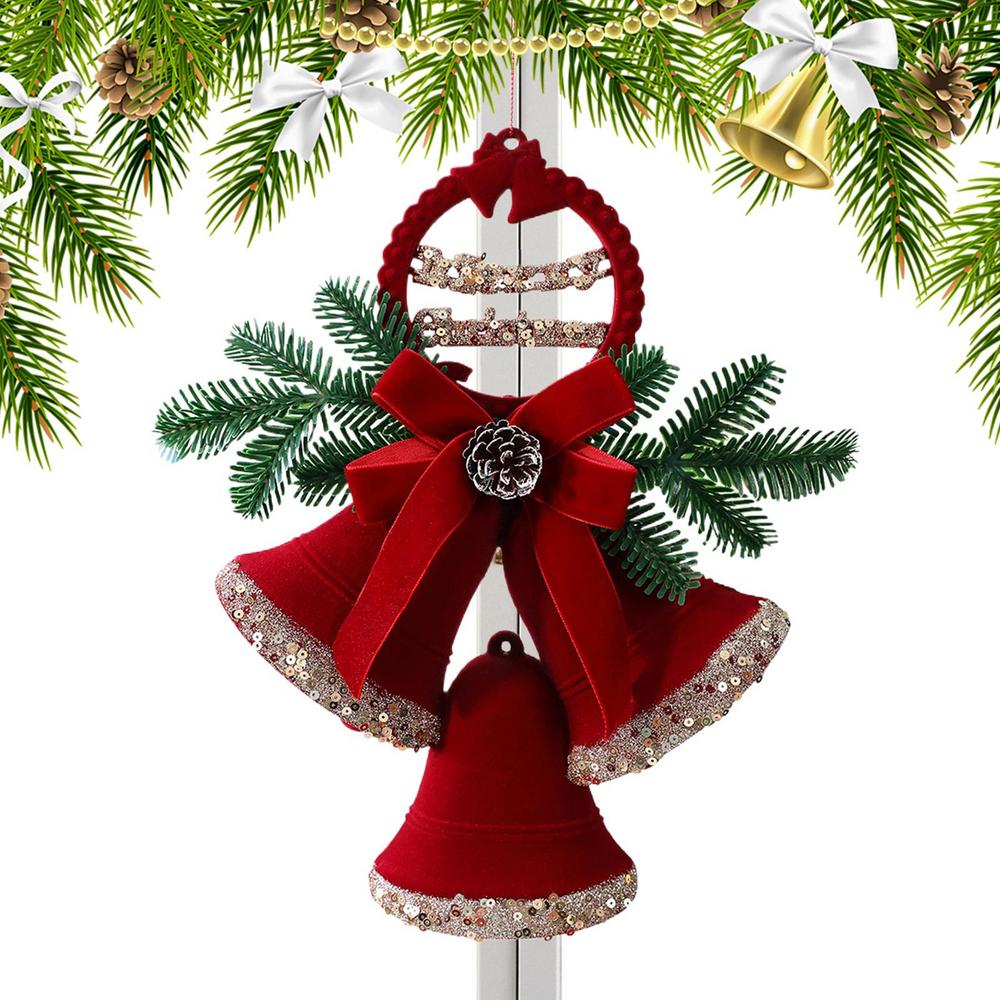 Christmas Bell Ornaments For Tree Flocking Holiday Decoration Hangable Christmas Decorations For Home Front Door Office Wreath