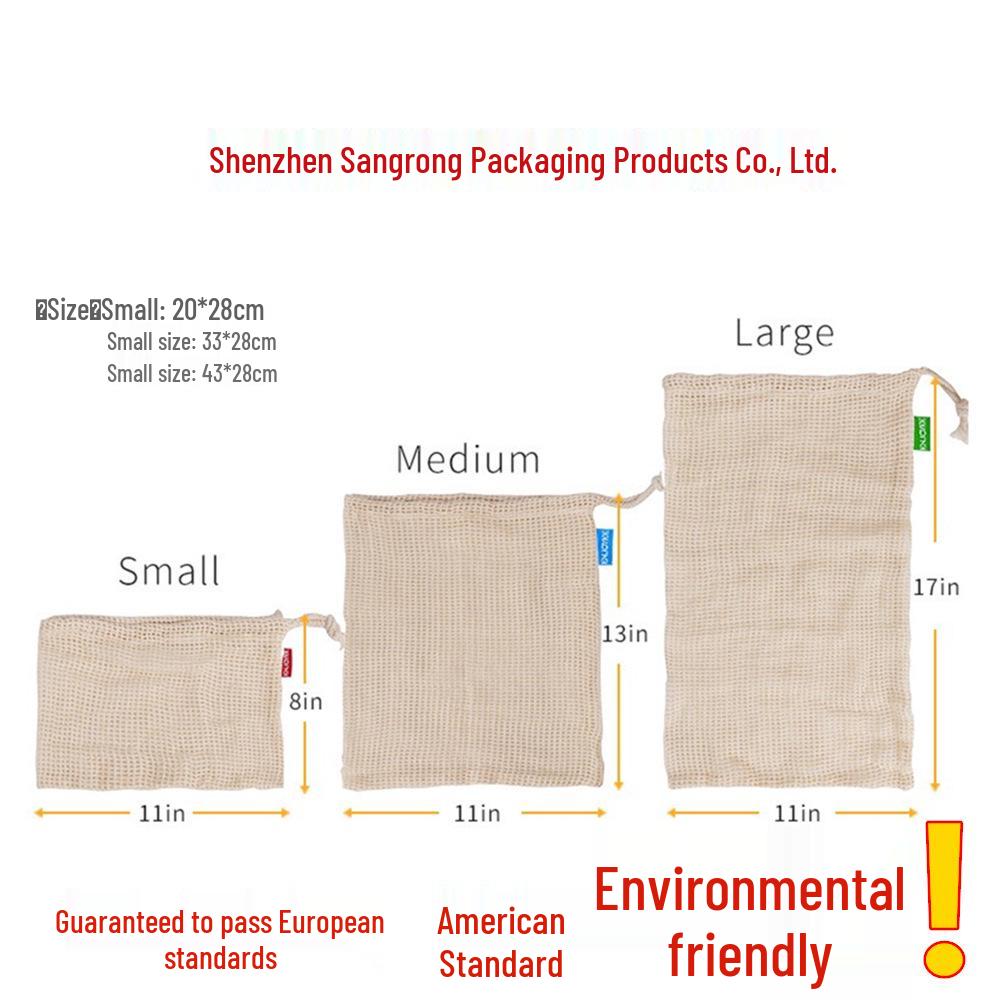 Durable Cotton Mesh Drawstring Bag for Vegetables & Fruits