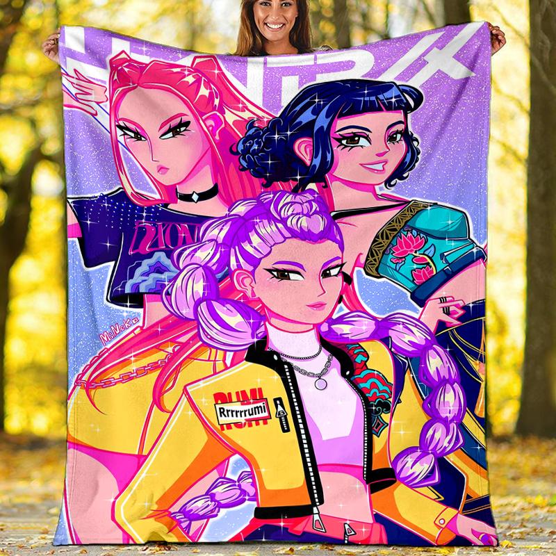 Coperta stampata a tema Cacciatori di Demoni KPop - Perfetta per divano, letto, viaggi e uso all'aperto | Lavabile in lavatrice, accogliente e resistente.